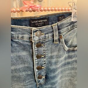 Lucky Brand Blue Denim Jeans size 10 waist 30 button fly ankle jeans raw hem
